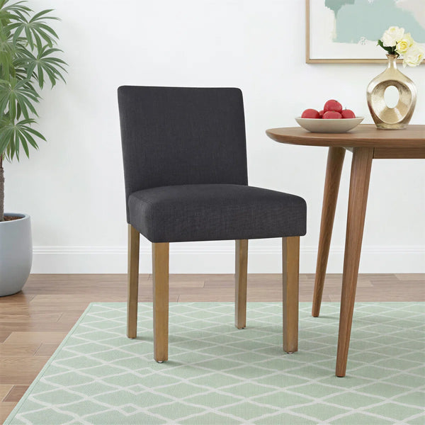 18.5" Seat Height Linen Blend Upholstered Solid Wood Legs Dining Chairs (Set of 2)  Wooden Bazar