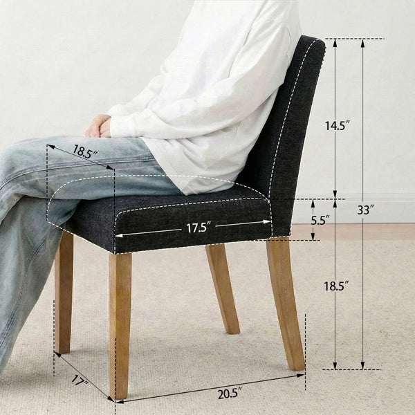 18.5" Seat Height Linen Blend Upholstered Solid Wood Legs Dining Chairs (Set of 2)  Wooden Bazar