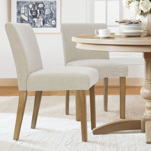18.5" Seat Height Linen Blend Upholstered Solid Wood Legs Dining Chairs (Set of 2)  Wooden Bazar