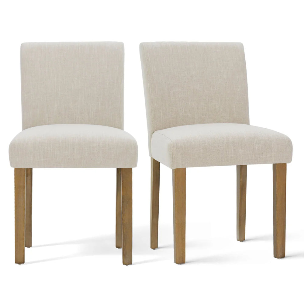 18.5" Seat Height Linen Blend Upholstered Solid Wood Legs Dining Chairs (Set of 2)  Wooden Bazar