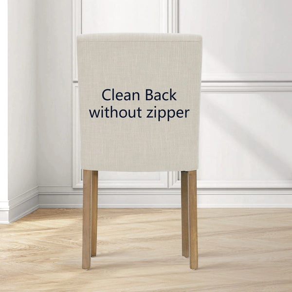 18.5" Seat Height Linen Blend Upholstered Solid Wood Legs Dining Chairs (Set of 2)  Wooden Bazar
