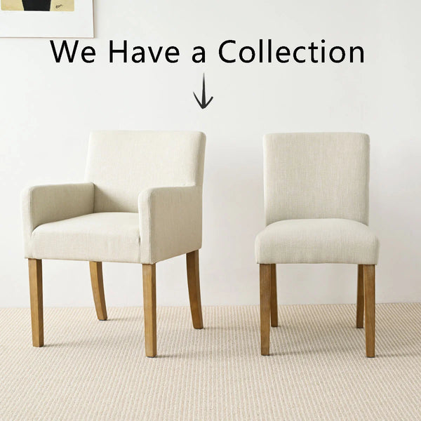 18.5" Seat Height Linen Blend Upholstered Solid Wood Legs Dining Chairs (Set of 2)  Wooden Bazar