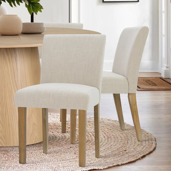 18.5" Seat Height Linen Blend Upholstered Solid Wood Legs Dining Chairs (Set of 2)  Wooden Bazar