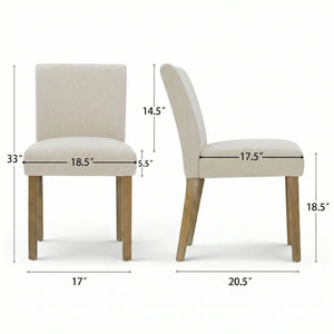 18.5" Seat Height Linen Blend Upholstered Solid Wood Legs Dining Chairs (Set of 2)  Wooden Bazar