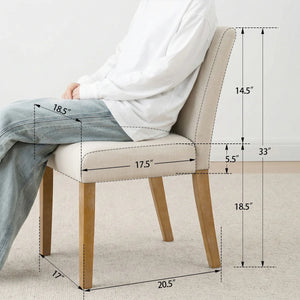 18.5" Seat Height Linen Blend Upholstered Solid Wood Legs Dining Chairs (Set of 2)  Wooden Bazar