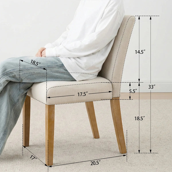 18.5" Seat Height Linen Blend Upholstered Solid Wood Legs Dining Chairs (Set of 2)  Wooden Bazar