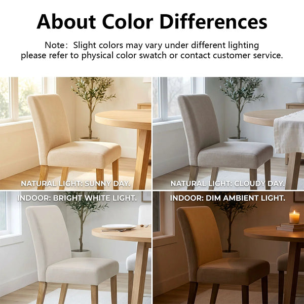 18.5" Seat Height Linen Blend Upholstered Solid Wood Legs Dining Chairs (Set of 2)  Wooden Bazar