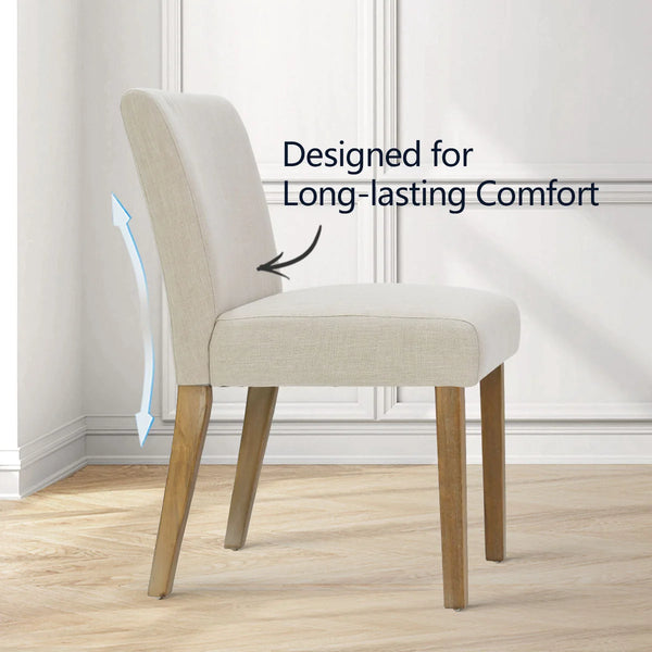 18.5" Seat Height Linen Blend Upholstered Solid Wood Legs Dining Chairs (Set of 2)  Wooden Bazar