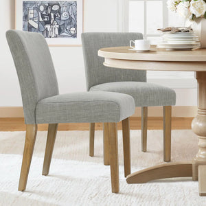 18.5" Seat Height Linen Blend Upholstered Solid Wood Legs Dining Chairs (Set of 2)  Wooden Bazar