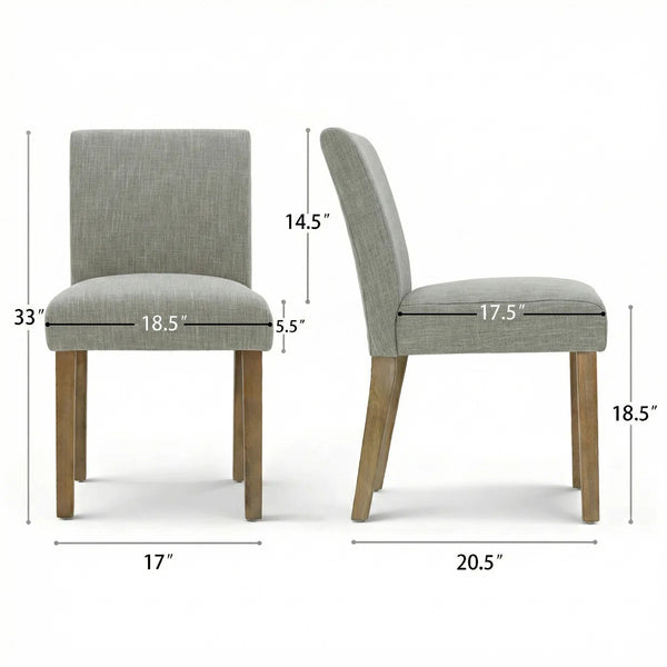 18.5" Seat Height Linen Blend Upholstered Solid Wood Legs Dining Chairs (Set of 2)  Wooden Bazar