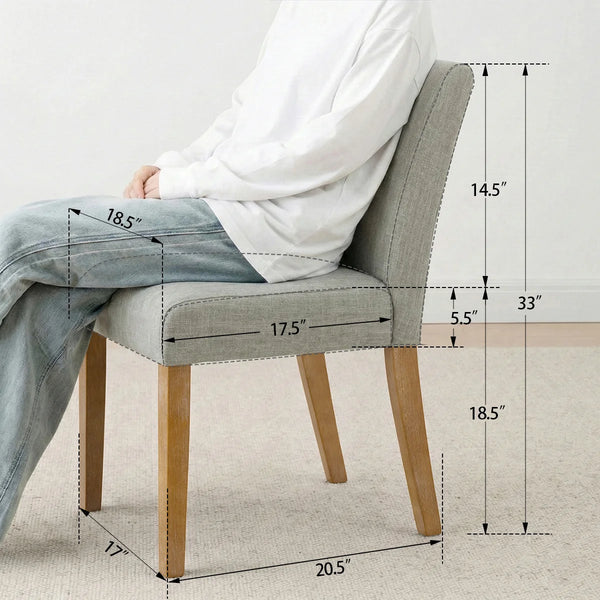 18.5" Seat Height Linen Blend Upholstered Solid Wood Legs Dining Chairs (Set of 2)  Wooden Bazar