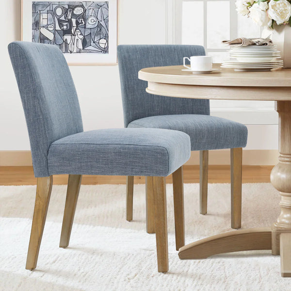 18.5" Seat Height Linen Blend Upholstered Solid Wood Legs Dining Chairs (Set of 2)  Wooden Bazar