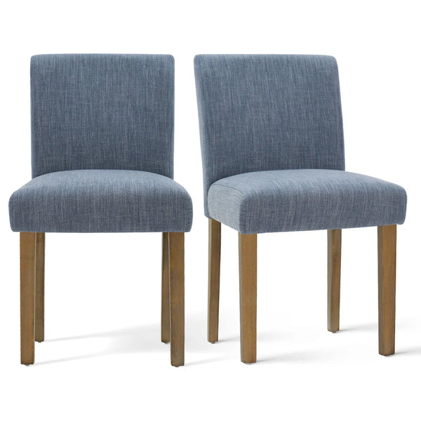 18.5" Seat Height Linen Blend Upholstered Solid Wood Legs Dining Chairs (Set of 2)  Wooden Bazar