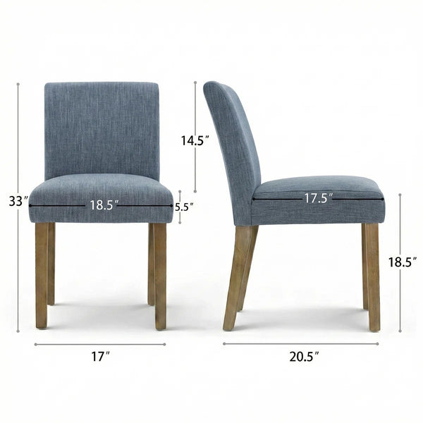 18.5" Seat Height Linen Blend Upholstered Solid Wood Legs Dining Chairs (Set of 2)  Wooden Bazar
