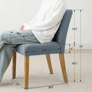 18.5" Seat Height Linen Blend Upholstered Solid Wood Legs Dining Chairs (Set of 2)  Wooden Bazar