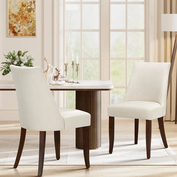 19" Seat Height Parsons Upholstered Dining Chair, Solid Wood Legs, High Back Fabric Dining Side Chairs, Easy Assembly (Set of 2)  Wooden bazar