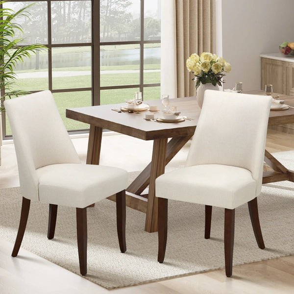 19" Seat Height Parsons Upholstered Dining Chair, Solid Wood Legs, High Back Fabric Dining Side Chairs, Easy Assembly (Set of 2)  Wooden bazar