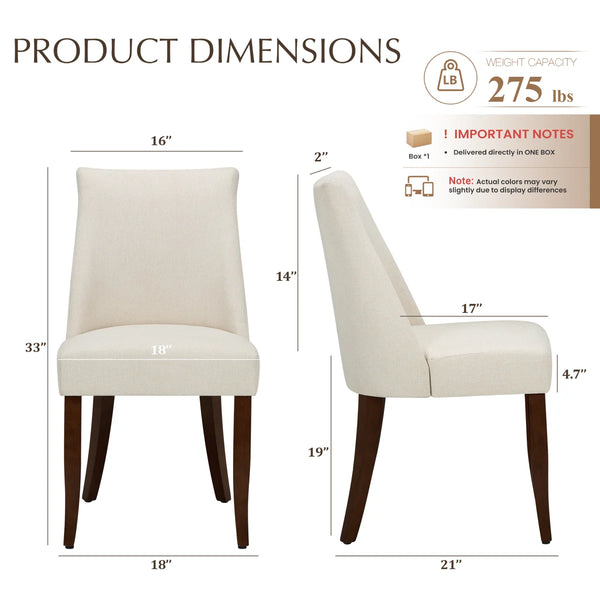 19" Seat Height Parsons Upholstered Dining Chair, Solid Wood Legs, High Back Fabric Dining Side Chairs, Easy Assembly (Set of 2)  Wooden bazar