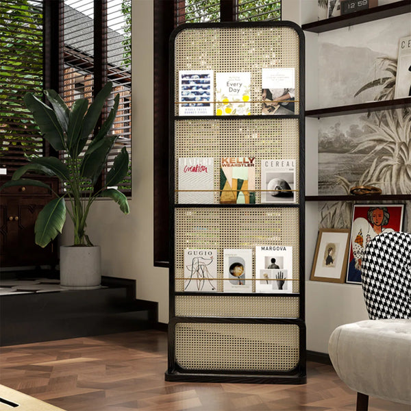 **1-Panel Black Solid Wood & Rattan Room Divider**  Wooden Bazar