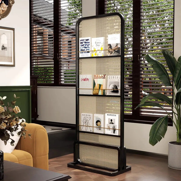 **1-Panel Black Solid Wood & Rattan Room Divider**  Wooden Bazar