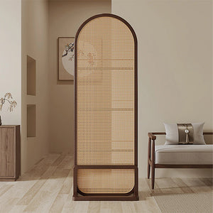 Nut-Brown Solid Wood and Rattan 1-Panel Folding Room Divider  Wooden Bazar