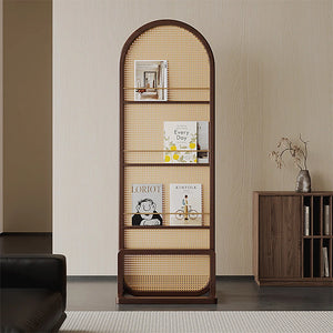 Nut-Brown Solid Wood and Rattan 1-Panel Folding Room Divider  Wooden Bazar