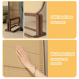 Nut-Brown Solid Wood and Rattan 1-Panel Folding Room Divider  Wooden Bazar