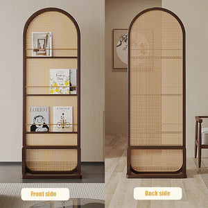 Nut-Brown Solid Wood and Rattan 1-Panel Folding Room Divider  Wooden Bazar