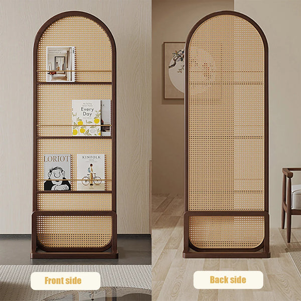 Nut-Brown Solid Wood and Rattan 1-Panel Folding Room Divider  Wooden Bazar