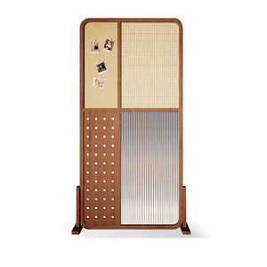 Panel Nut-Brown Solid Wood and Rattan Folding Room Divider  Wooden Bazar
