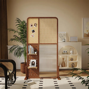 Panel Nut-Brown Solid Wood and Rattan Folding Room Divider  Wooden Bazar
