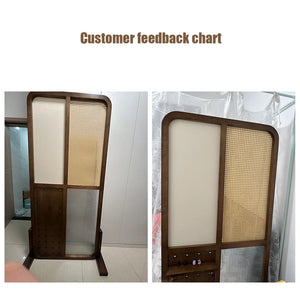 Panel Nut-Brown Solid Wood and Rattan Folding Room Divider  Wooden Bazar