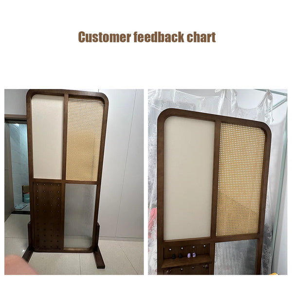 Panel Nut-Brown Solid Wood and Rattan Folding Room Divider  Wooden Bazar
