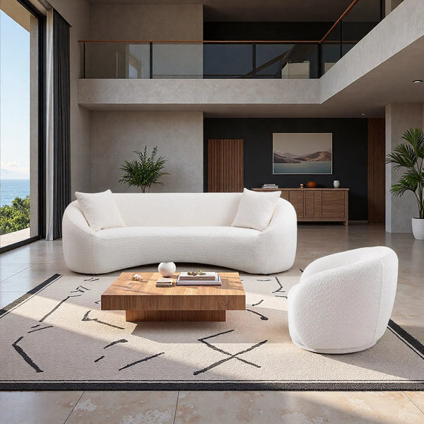 Modern Living Room Sofa Set With 360° Swivel Barrel Chair, 5-seat