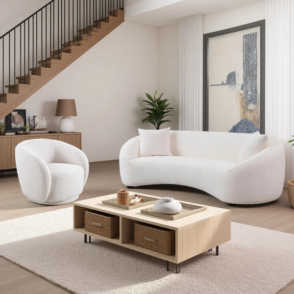 Modern Living Room Sofa Set With 360° Swivel Barrel Chair, 5-seat