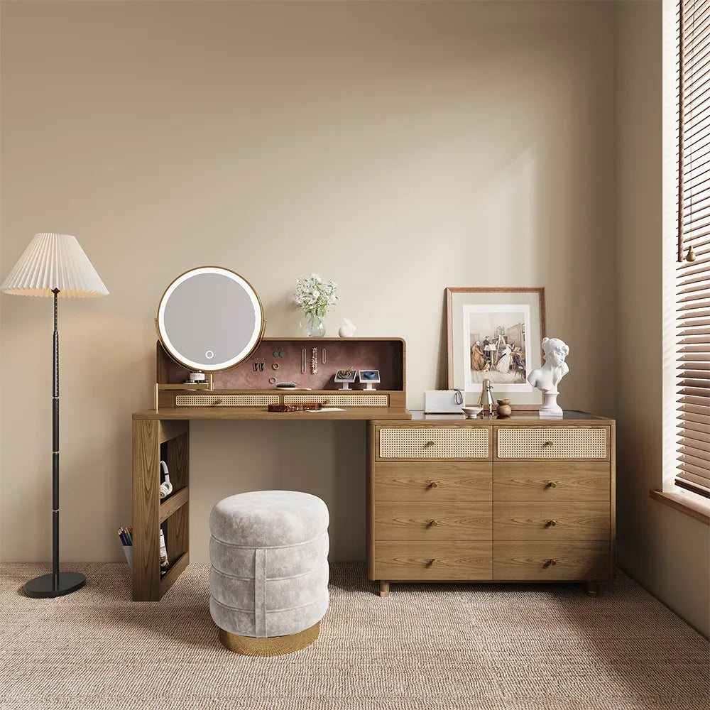 Leeak Mid-century Modern Makeup Vanity - Wooden Bazar