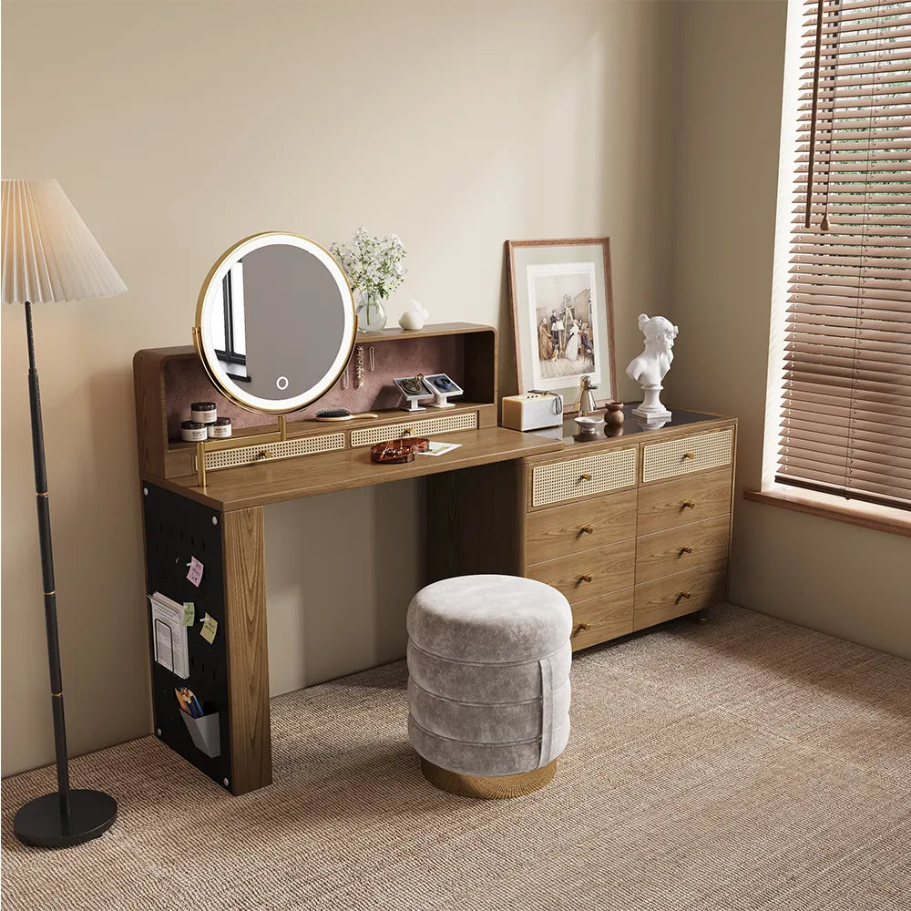 Leeak Mid-century Modern Makeup Vanity - Wooden Bazar