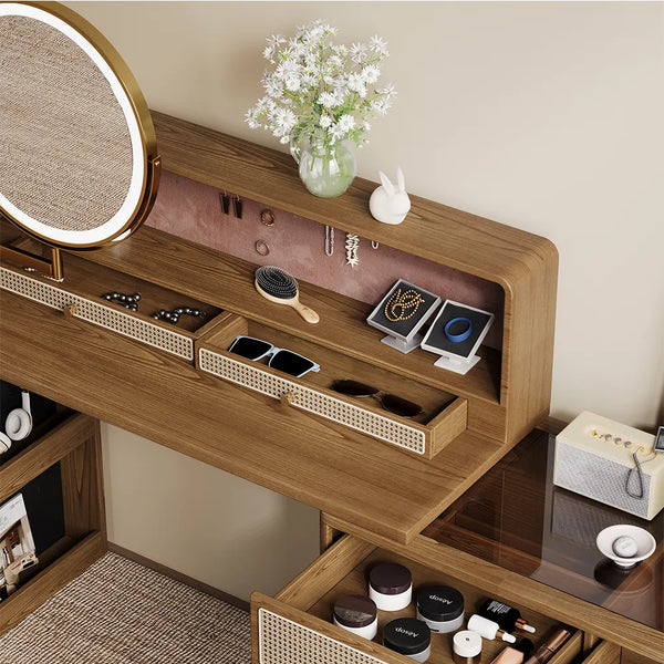 Leeak Mid-century Modern Makeup Vanity - Wooden Bazar