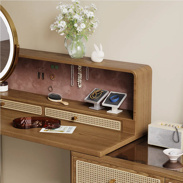Leeak Mid-century Modern Makeup Vanity - Wooden Bazar