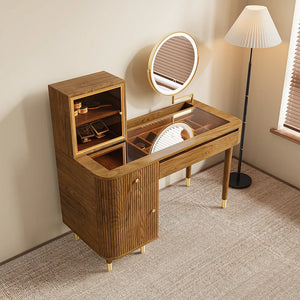 Casrion Mid-century Modern Makeup Vanity with Rotating Mirror and LED Light