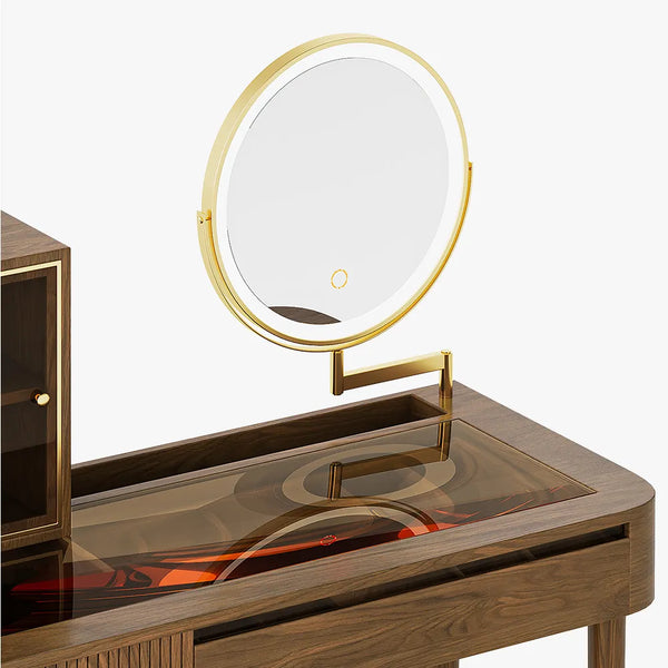 Casrion Mid-century Modern Makeup Vanity with Rotating Mirror and LED Light