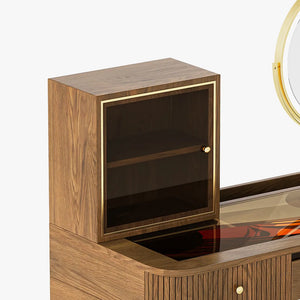Casrion Mid-century Modern Makeup Vanity with Rotating Mirror and LED Light