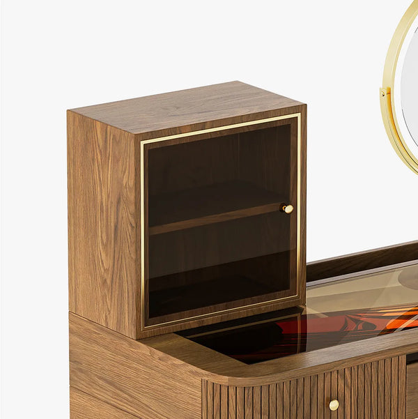 Casrion Mid-century Modern Makeup Vanity with Rotating Mirror and LED Light