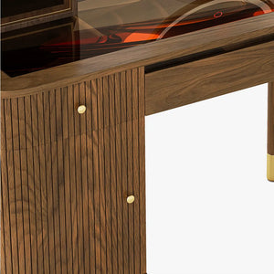 Casrion Mid-century Modern Makeup Vanity with Rotating Mirror and LED Light