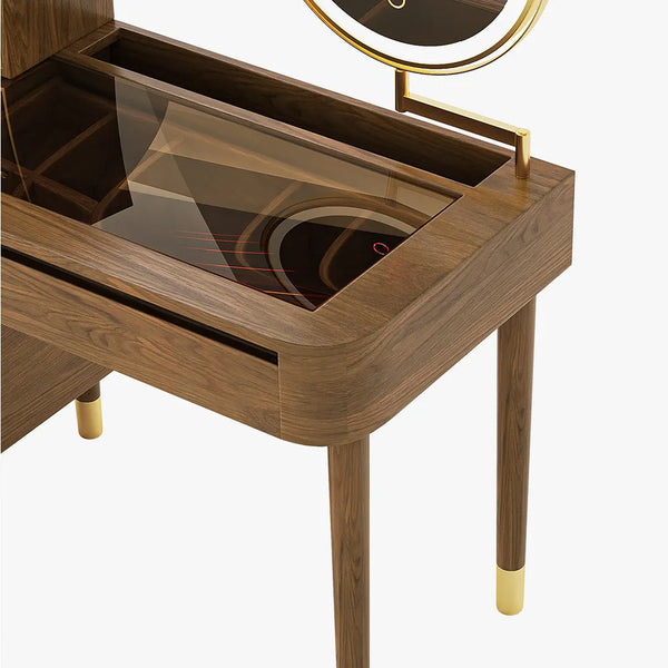 Casrion Mid-century Modern Makeup Vanity with Rotating Mirror and LED Light