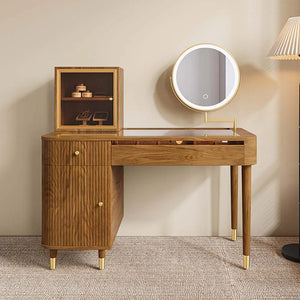 Casrion Mid-century Modern Makeup Vanity with Rotating Mirror and LED Light
