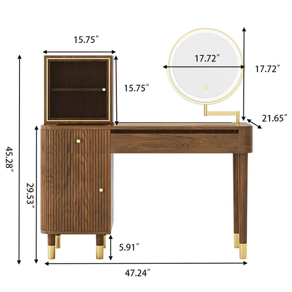Casrion Mid-century Modern Makeup Vanity with Rotating Mirror and LED Light