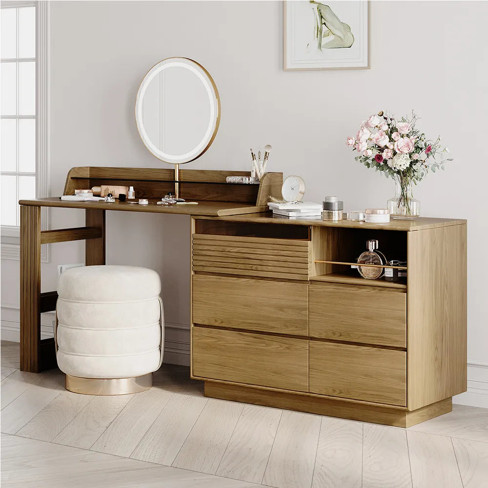 Cibbil Mid-century Modern Makeup Vanity Table Set - Wooden Bazar