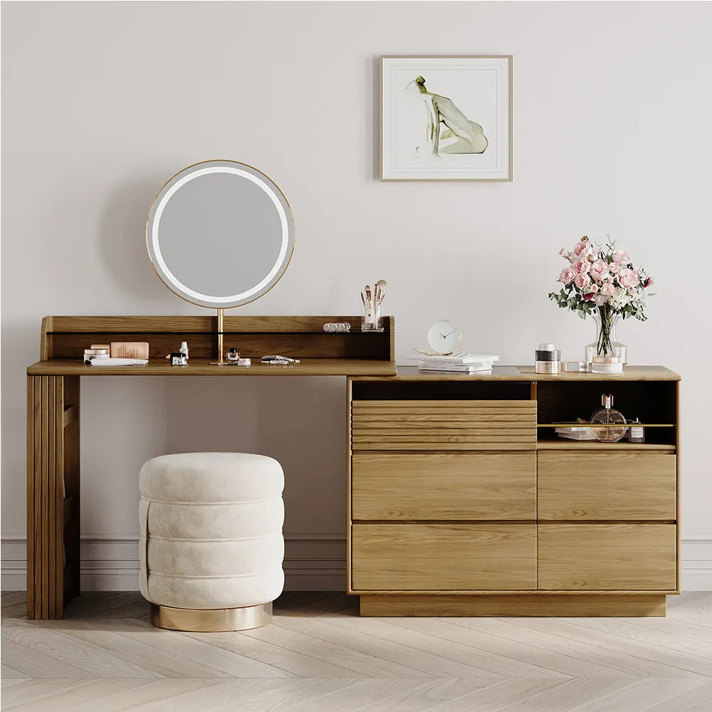 Cibbil Mid-century Modern Makeup Vanity Table Set - Wooden Bazar
