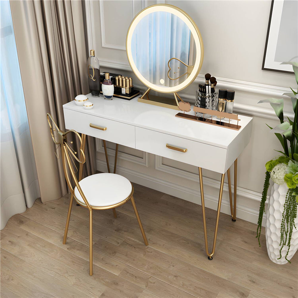 Zenor Contemporary Wooden White Vanity Dressing Table with Drawers